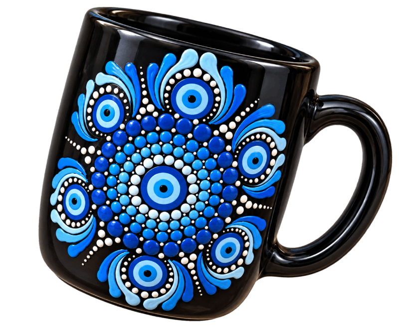 Clay Mug with Mandala Art - Blue