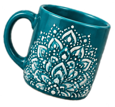 Clay Mug with Mandala Art - Bluish Green