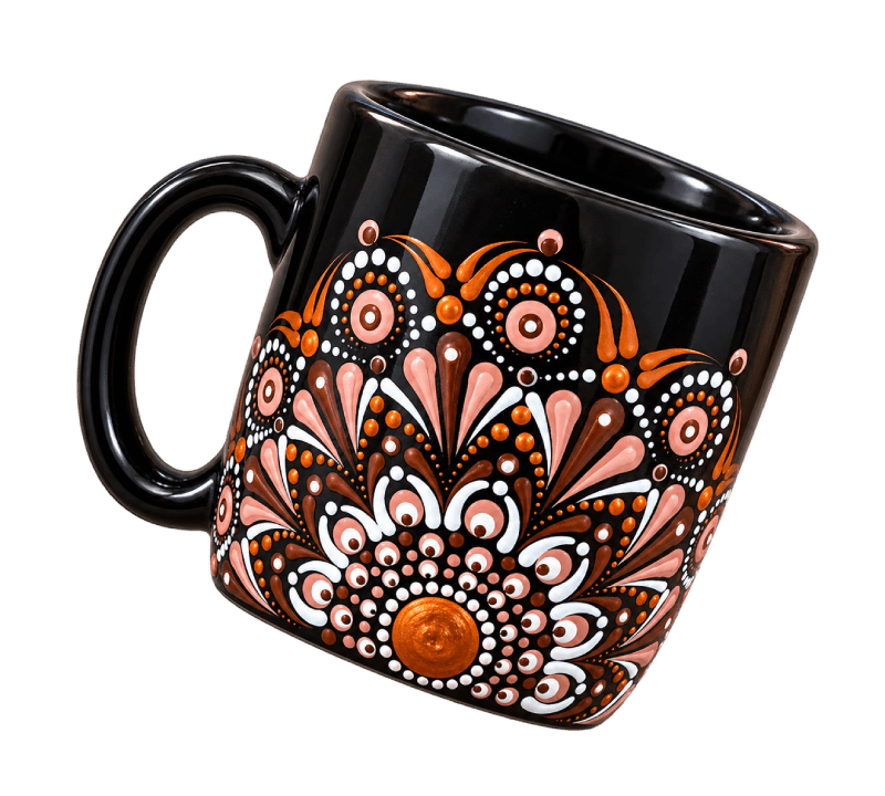 Clay Mug with Mandala Art - Brown